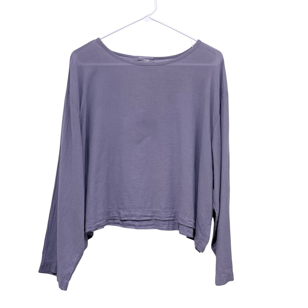 Blue Fish Overlayer Long Sleeve Solid Crop Top Cotton Lightweight Periwinkle OS